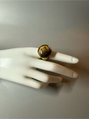 Gold Dome Ring with Brown Stone - Women Jewelry